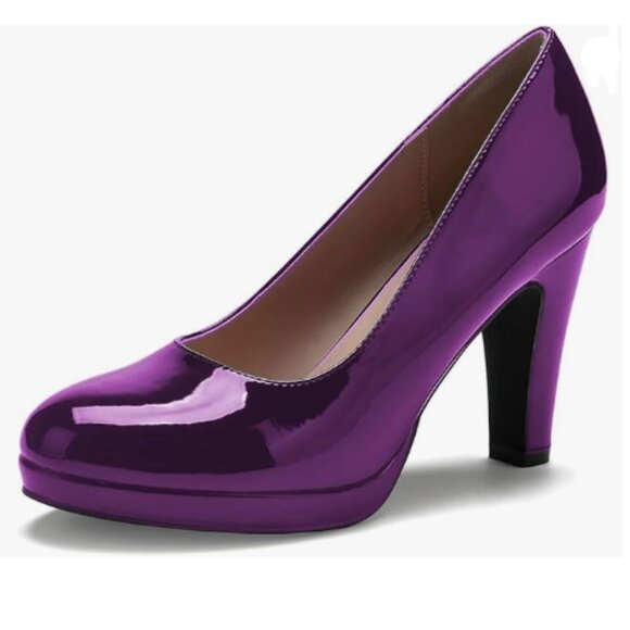 miss left Purple Low Platform Chunky High Heel Slip On Closed Round Toe Pump - Picture 1 of 8
